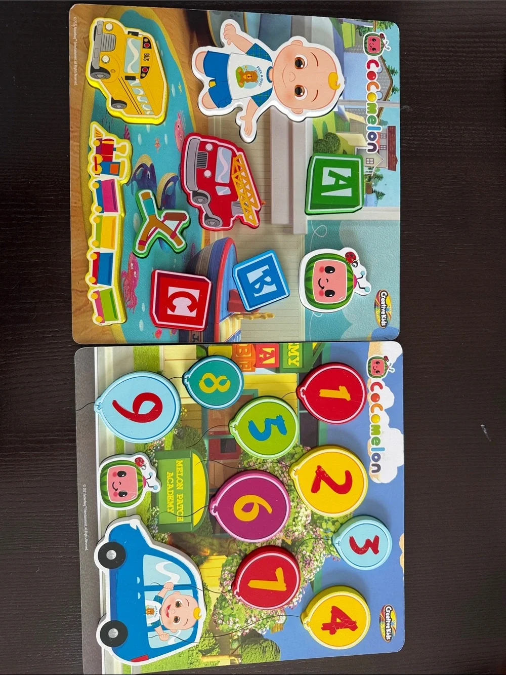 Great Cocomelon Bundle!  Wooden Number & Vehicle Puzzles - Colorful!